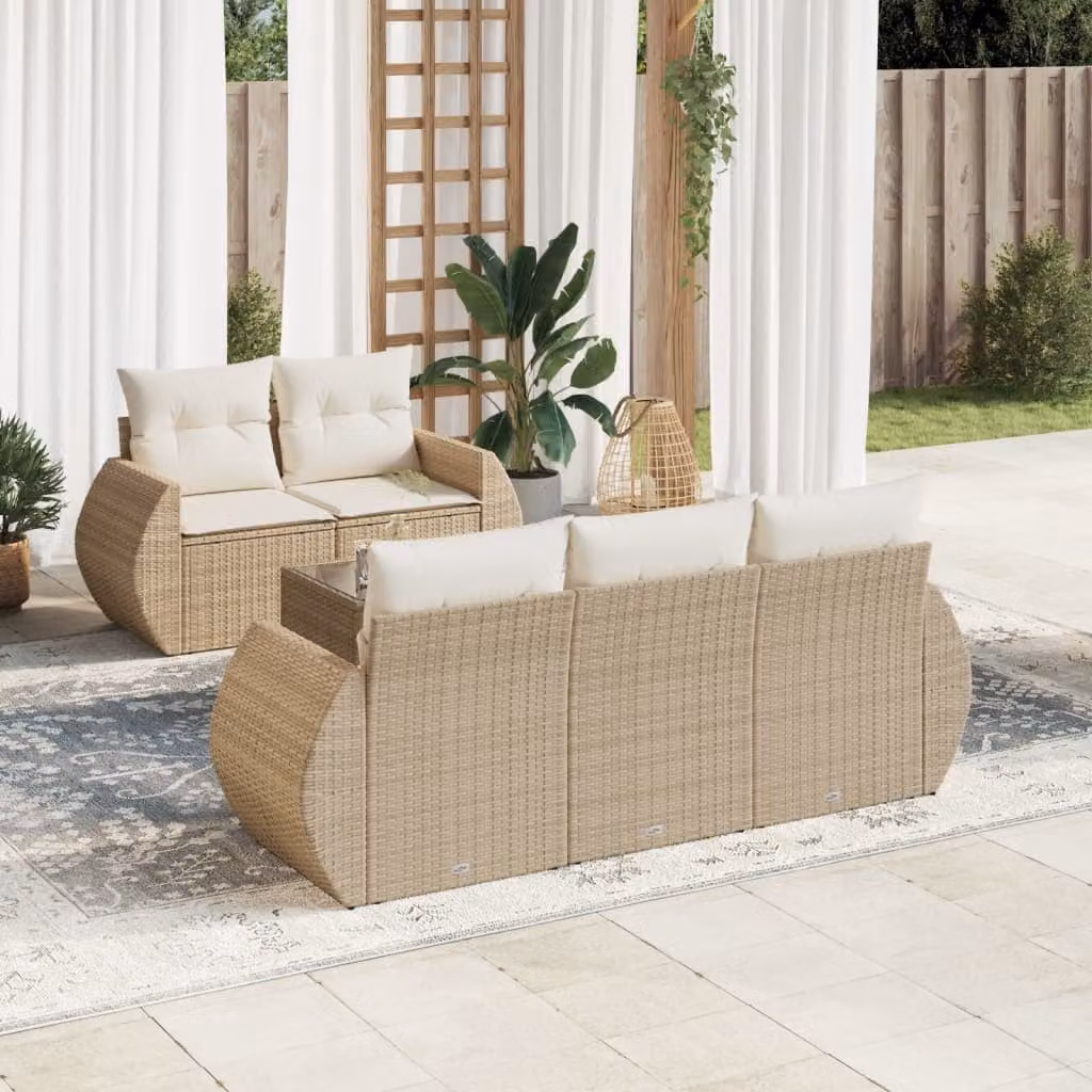 vidaXL Set Divano da Giardino a L in Polyrattan con Cuscini Beige e Tavolino da Esterno 6 pz – 1