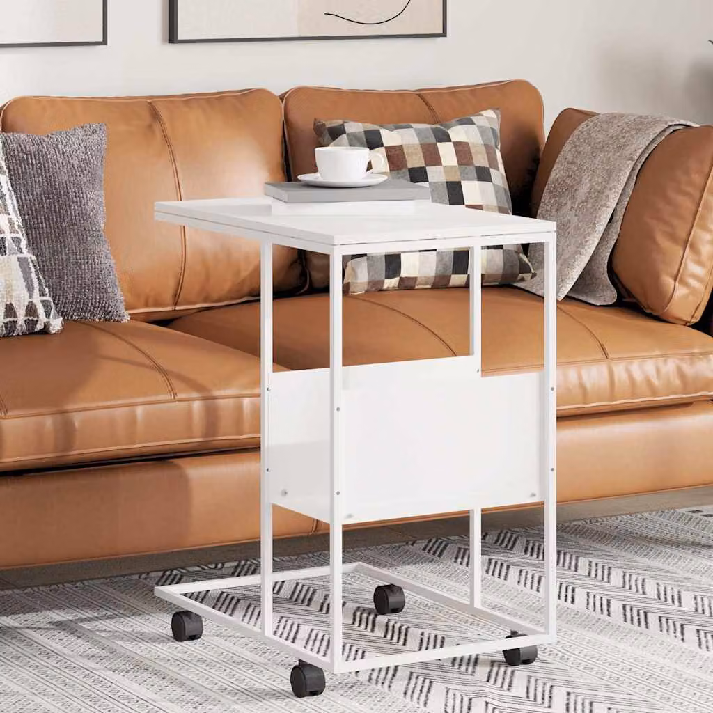 vidaXL Tavolino con Ruote Bianco in Legno Multistrato L: 55 cm, P: 36 cm, H: 63,5 cm