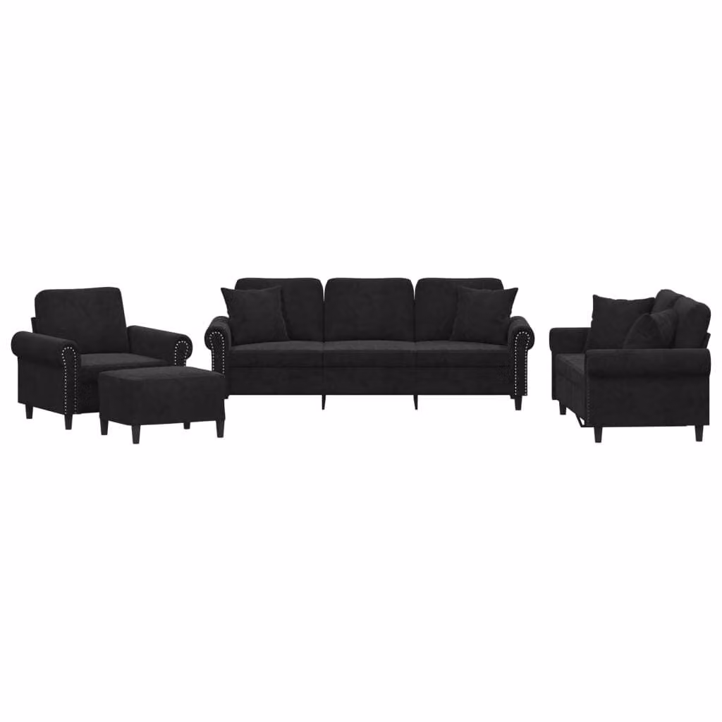 Set di Divani 4 pz con Cuscini Nero in Velluto