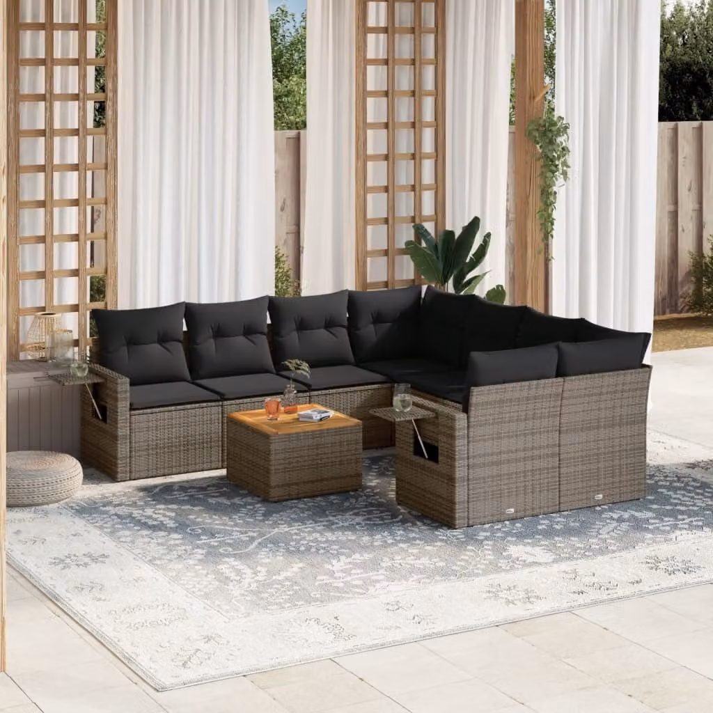 Maison Exclusive - Set Divano da Giardino 9 pz con Cuscini Grigio in Polyrattan