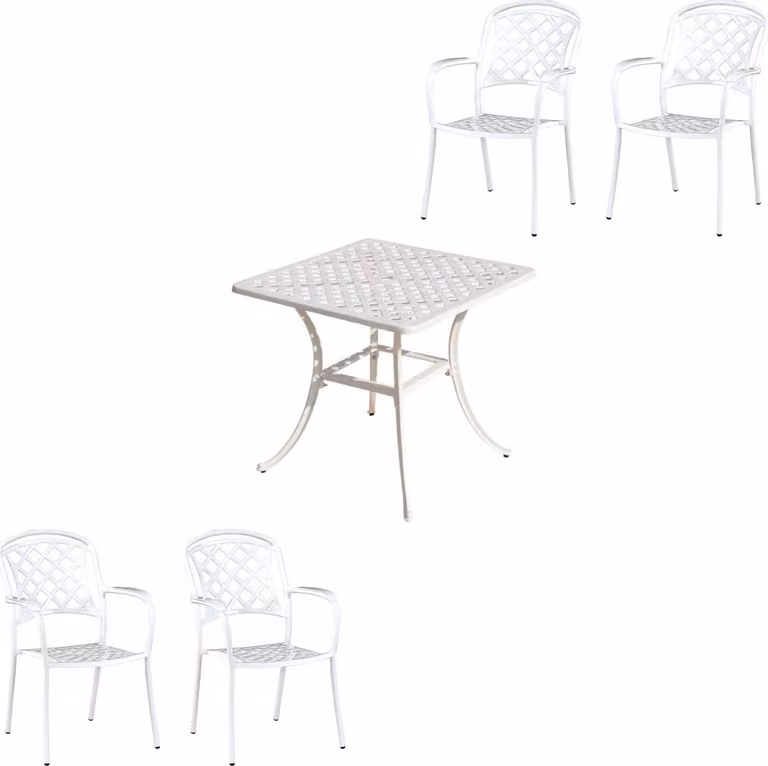 Inko Set da pranzo 5 pezzi in alluminio pressofuso bianco Tavolo 80x80 cm con 4 sedie