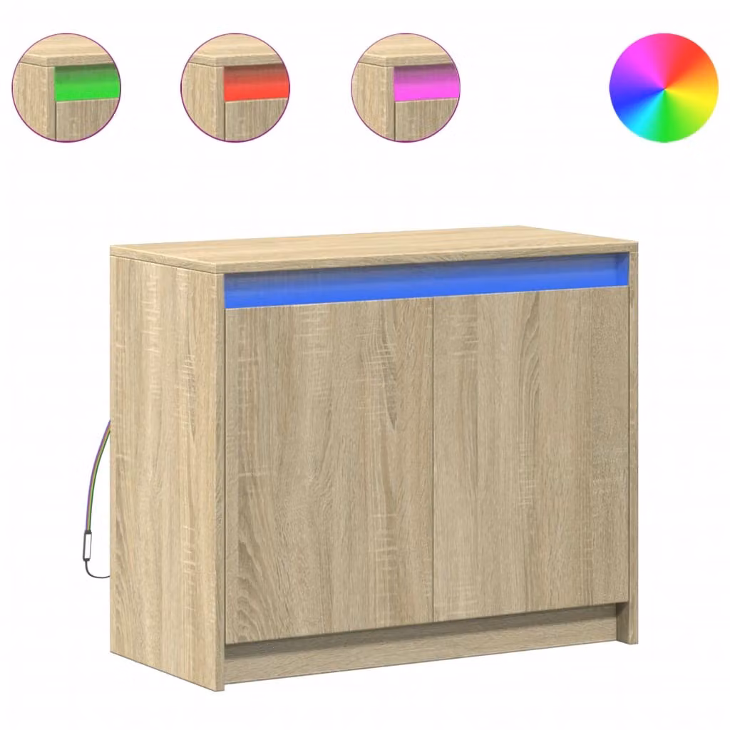 Credenza con LED Rovere Sonoma 72x34x61 cm in Legno Multistrato