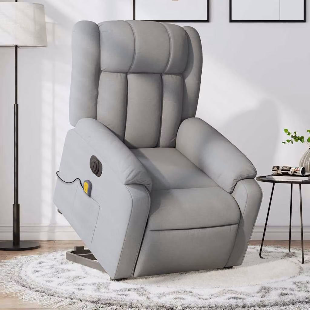 Poltrona Alzapersona Elettrica con Massaggio vidaXL in Tessuto Grigio – 1