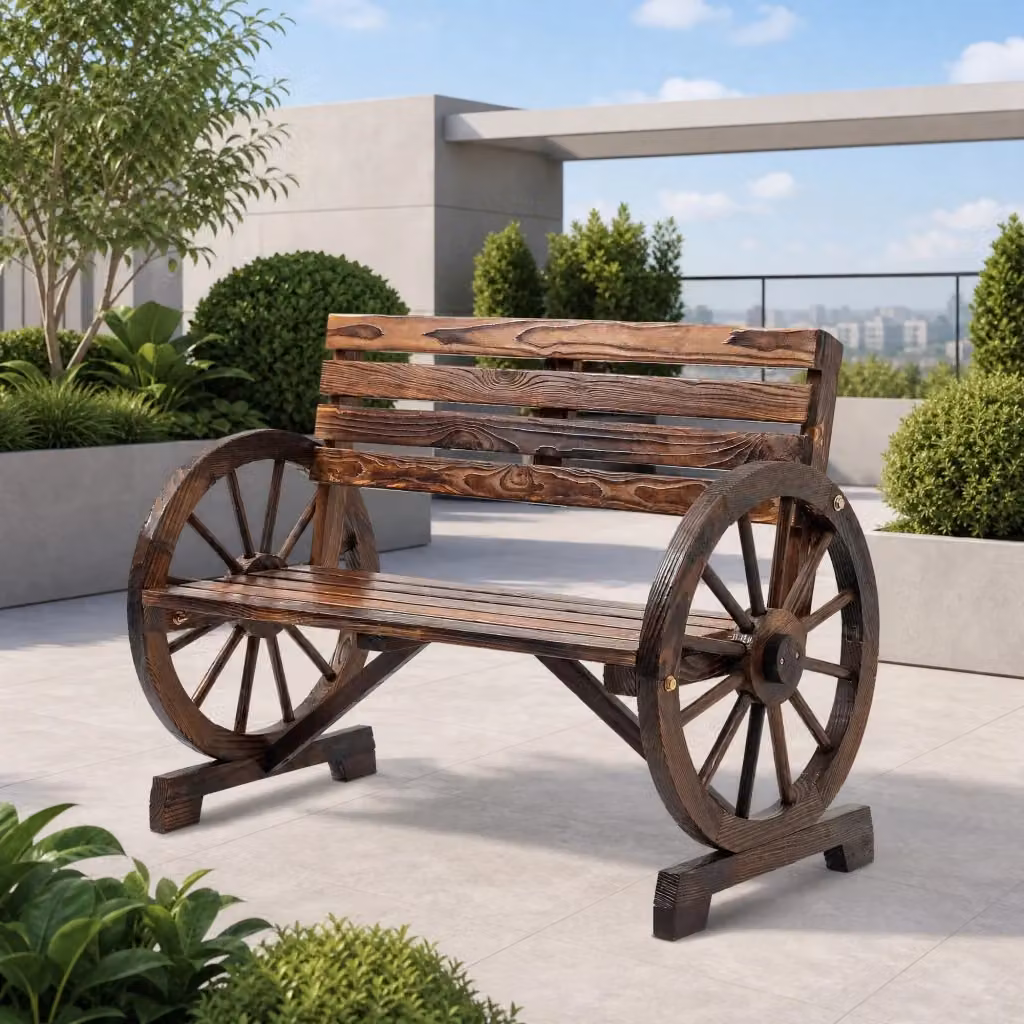 Panca da giardino WISHDOR in legno di abete massello stile rustico con braccioli, marrone, L: 105,5 cm, P: 56 cm, H: 79 cm – 2