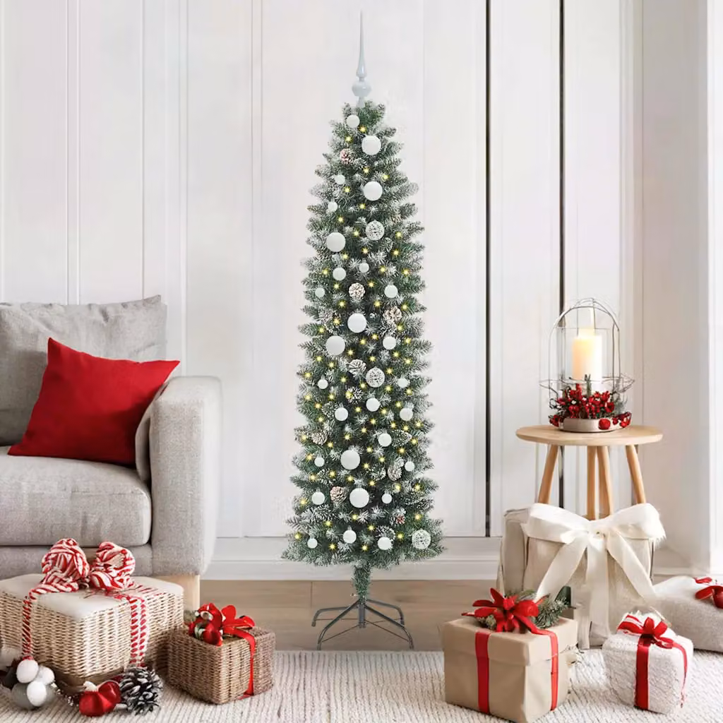 vidaXL Albero di Natale Artificiale Sottile Verde e Bianco 150 cm