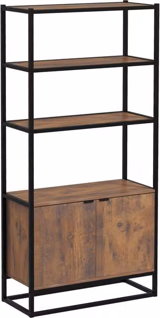 Scaffale Libreria Vintage HOMCOM con 3 Ripiani e Armadietto, Design Industrial in Legno e Metallo Nero, L: 76 cm, P: 33 cm, H: 162.5 cm – 1