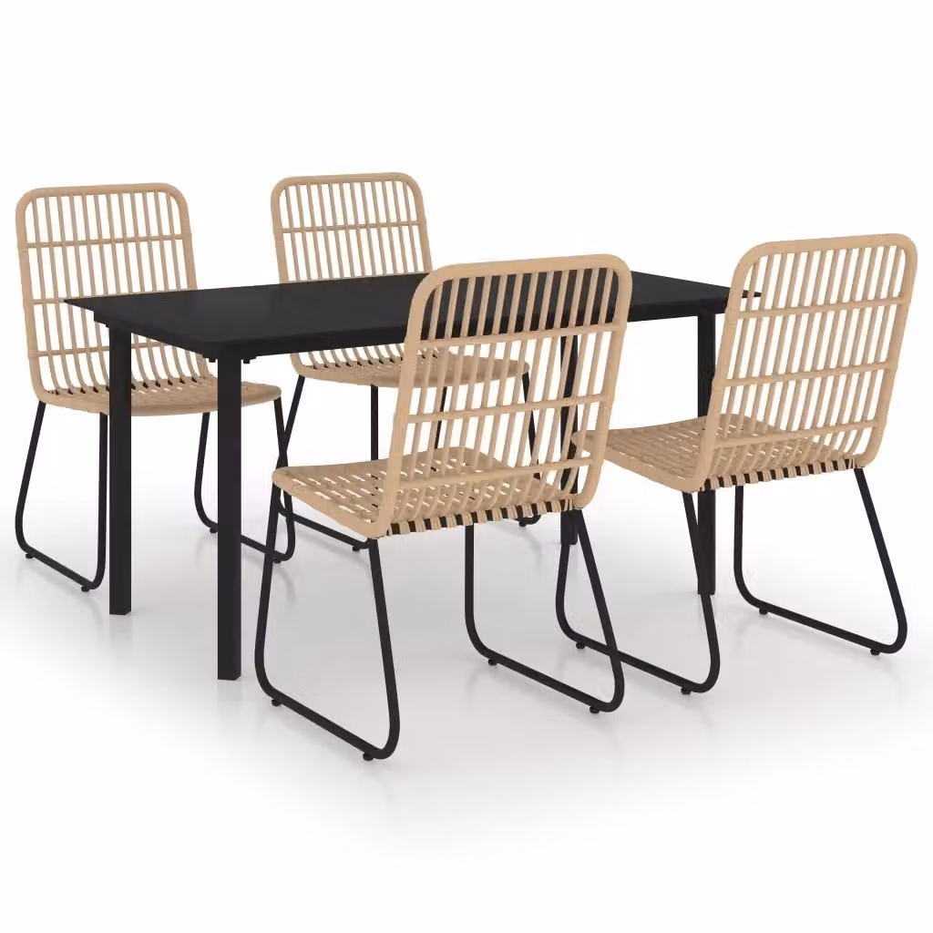 Set da pranzo da giardino moderno vidaXL in 5 pezzi in polyrattan e vetro marrone e nero – 2