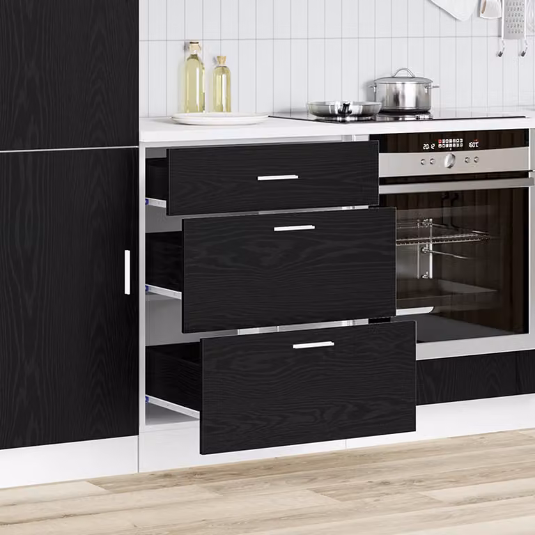 Base per cucina moderna vidaXL in rovere nero con cassetti e ante L/P/H: 60 x 46 x 81,5 cm