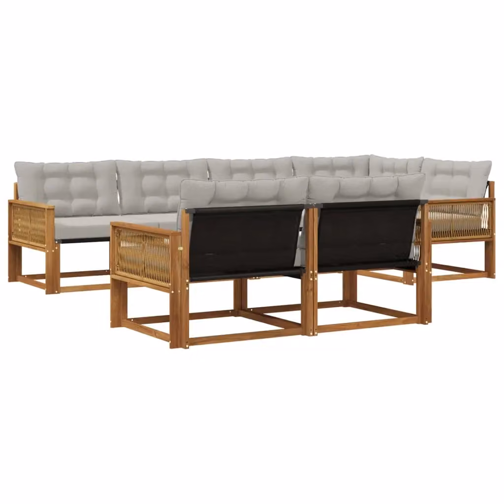 Set di divani da esterno vidaXL a forma di U composto da 7 pezzi in legno di acacia con cuscini beige e grigi – 2