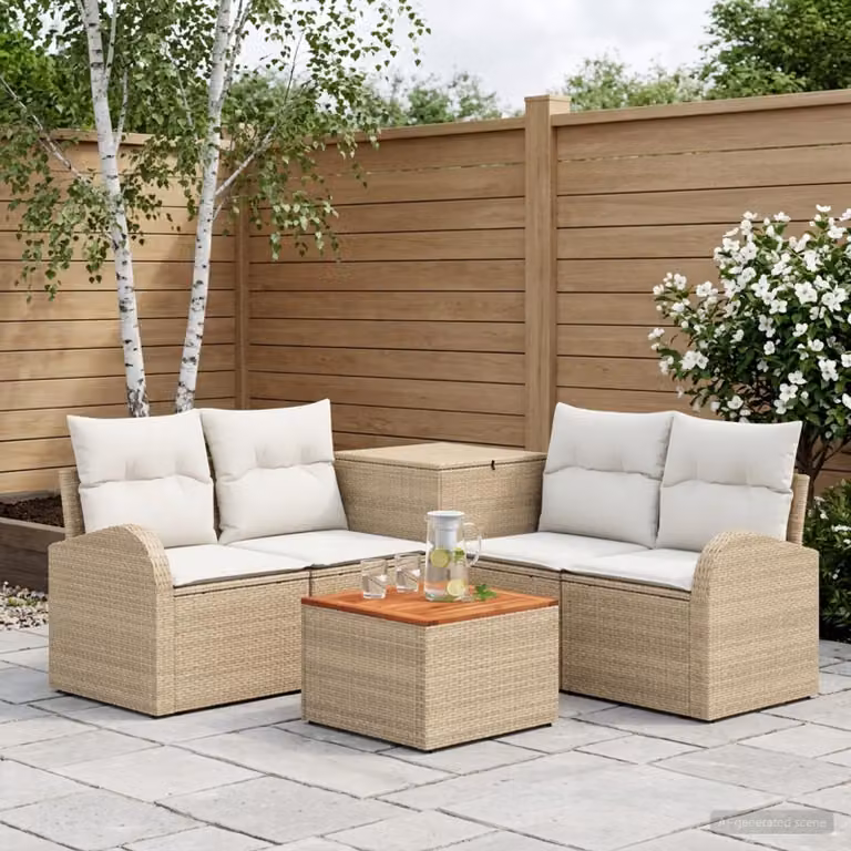 Set di divani da giardino vidaXL 6 pezzi con struttura in acciaio e cuscini beige e bianco crema