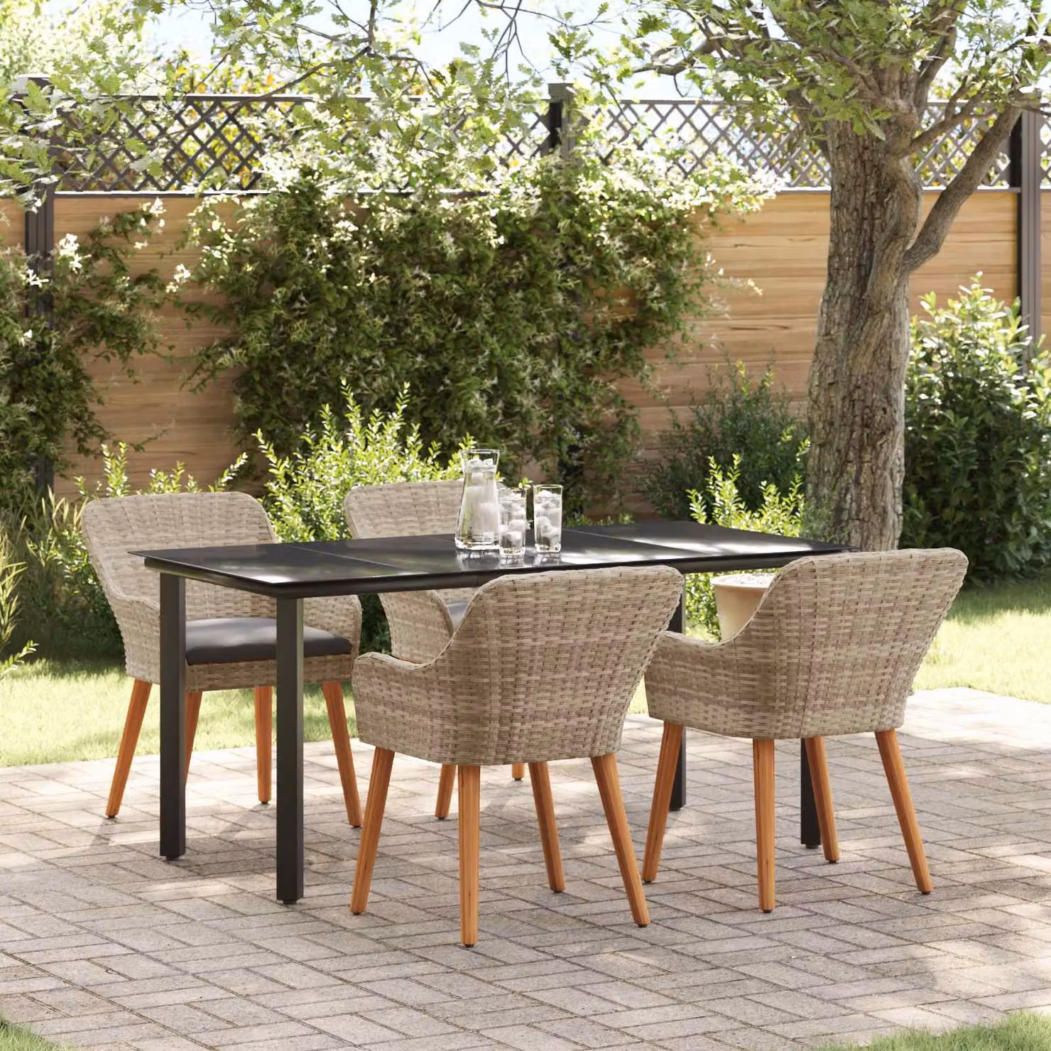 Set da pranzo per giardino e terrazza vidaXL in 5 pezzi in polyrattan grigio chiaro – 1