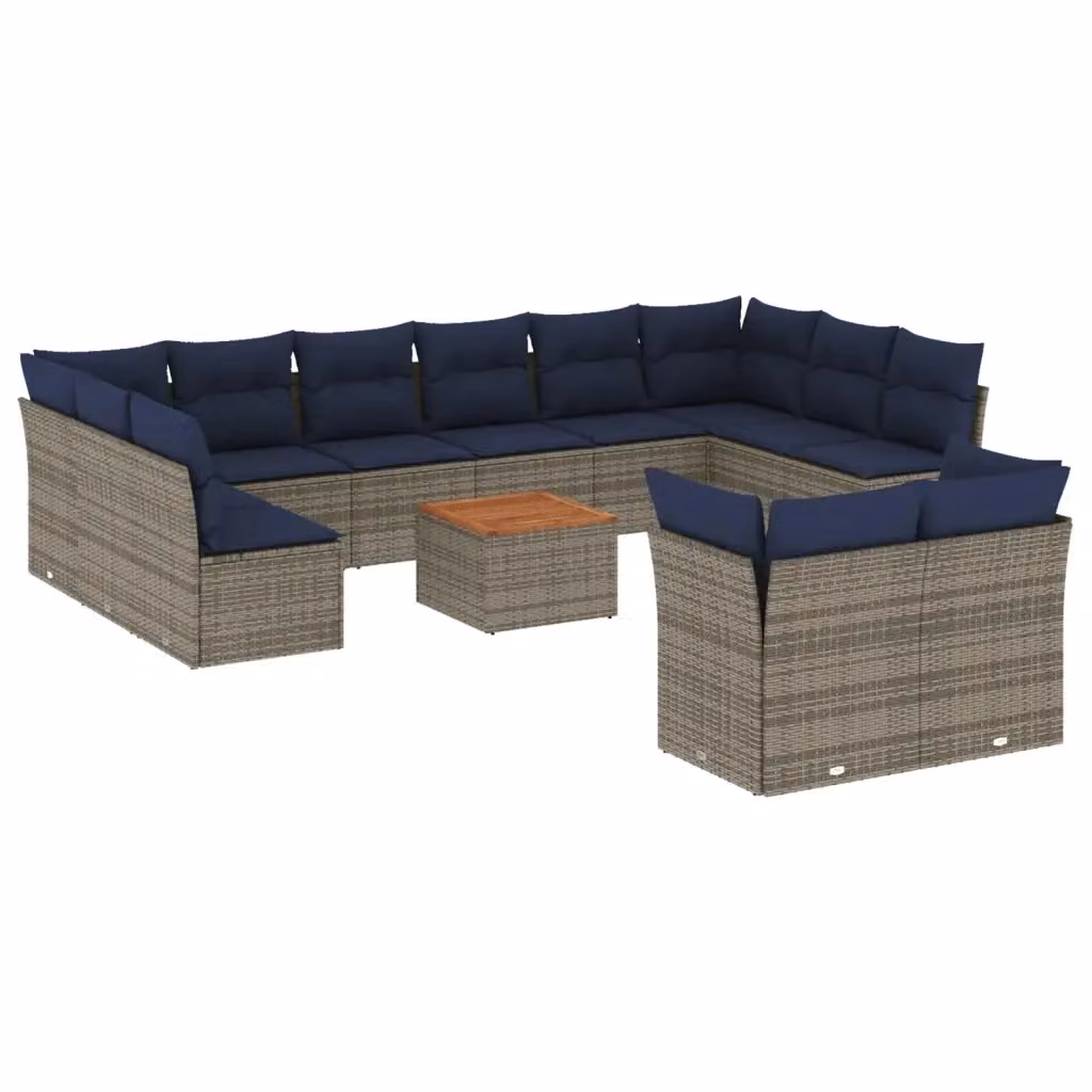 vidaXL Set Divani da Giardino a Forma di U in Polyrattan Grigio con 13 Pezzi e Cuscini – 2
