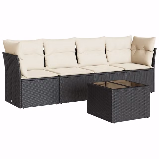 Set Divani da Giardino 5 pz | Set Salotto da Giardino con Cuscini in Polyrattan Nero