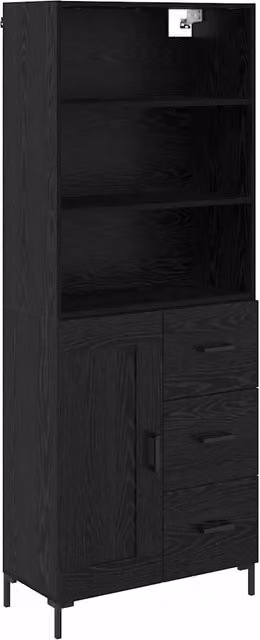 Credenza Buffet da pranzo in legno multistrato Rovere Nero L: 69,5 cm, P: 34 cm, H: 180 cm – 1