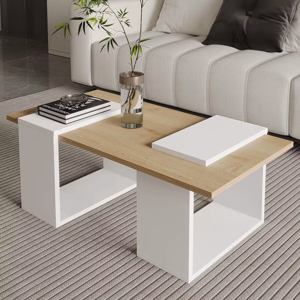 Tavolino rettangolare Hanah Home in legno bianco e beige L/P/H: 90 x 46 x 37 cm – 2