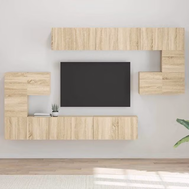 Set di mobili porta TV moderno vidaXL in legno multistrato color rovere, 10 pezzi – 1