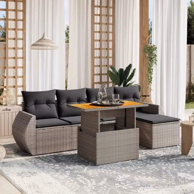 Set da giardino VIDAXL in polyrattan grigio composto da 6 pezzi con cuscini inclusi – 1