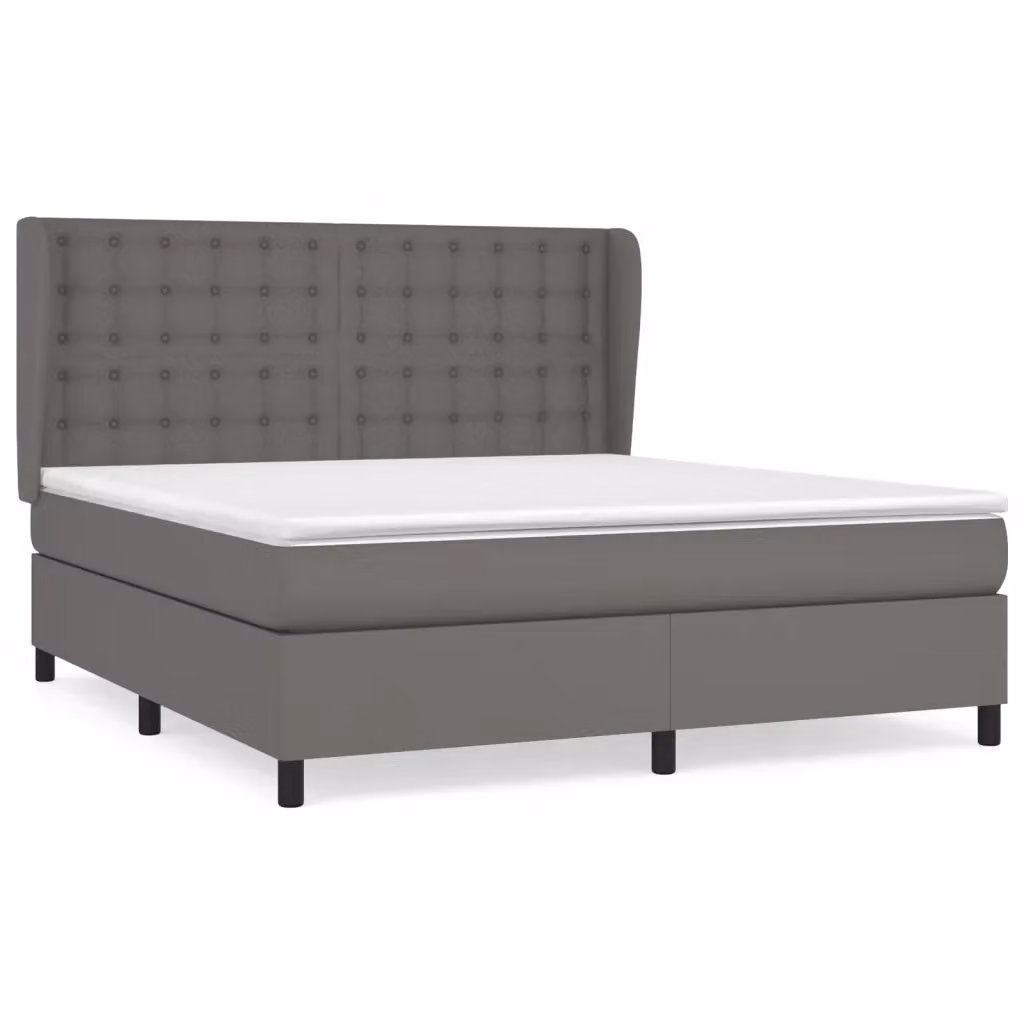 vidaXL Giroletto a Molle con Materasso in Similpelle Grigio e Bianco L/P/H: 160 x 200 cm – 2