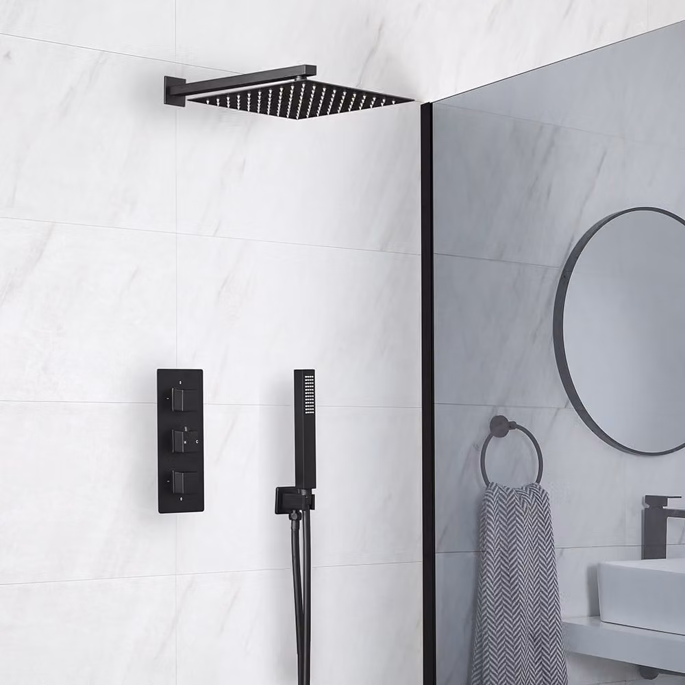 Sistema Doccia Termostatico Nero - Soffione - Doccetta 2 Vie - Preto