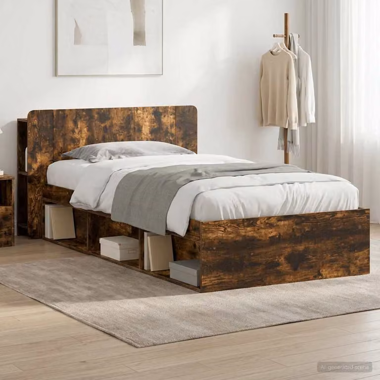 vidaXL Telaio del letto con contenitore moderno in legno Rovere Fumo L/P: 100 x 200 cm