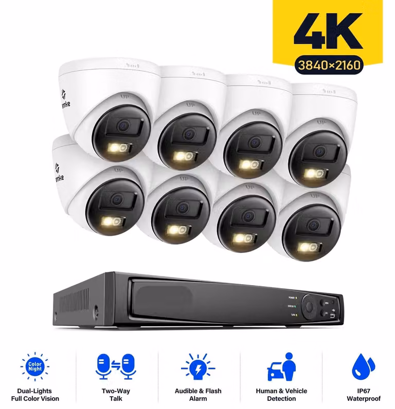 Kit di sicurezza - Sistema di installazione per telecamere a 8 canali - Videosorveglianza - Sicurezza 4K - Telecamere da 8 megapixel