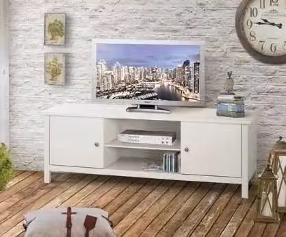 Porta TV Mobili 2G in legno di pioppo laccato bianco con 2 ante in stile shabby chic L: 165 cm, P: 48 cm, H: 56 cm
