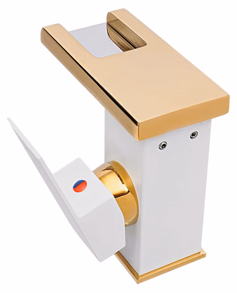 Rubinetto per lavabo a cascata a LED – Miscelatore monocomando – Controllo della temperatura con cambio di colore della luce (blu, verde, rosso) – Senza batterie – Montaggio a incasso – Acciaio inossidabile – Bianco