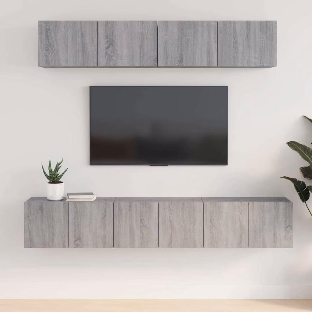 vidaXL Set di Mobili Porta TV 5 Pezzi Grigio in Legno Multistrato per Soggiorno, Design Classico e Parete – 1