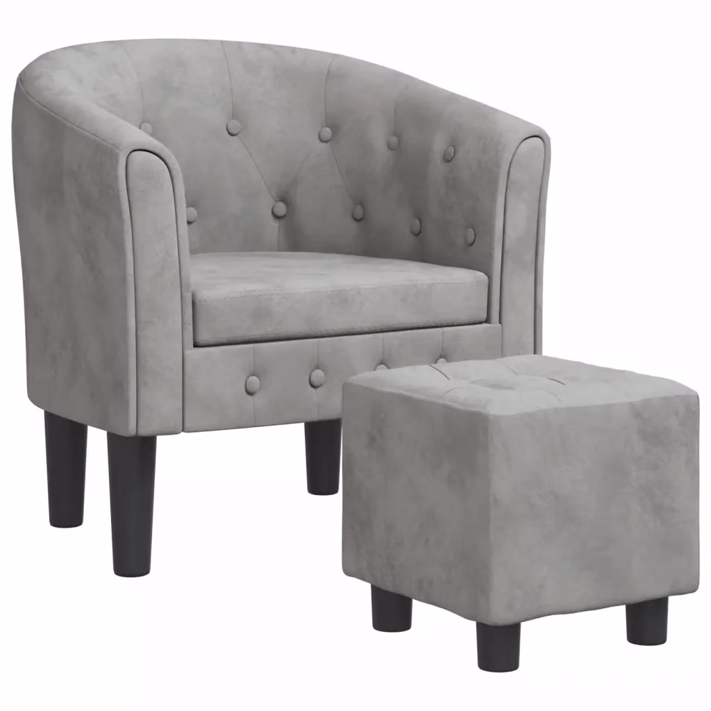 Poltrona Lounge con Poggiapiedi vidaXL in Velluto Grigio con Struttura in Legno e Schiuma – 2