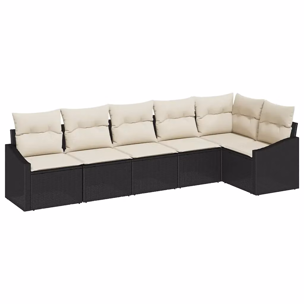Set di divani da giardino vidaXL a forma di L, 6 pezzi, colore nero, con cuscini inclusi e struttura in metallo e rattan resistente alle intemperie – 2