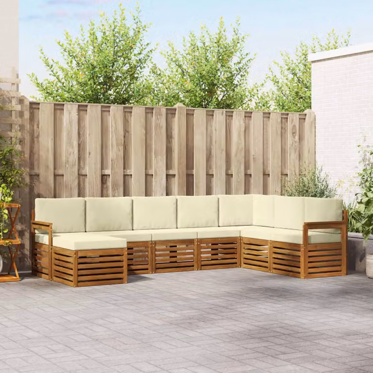 Set di divani da esterno vidaXL 8 pz in legno di acacia con cuscini, design moderno a L, beige e bianco
