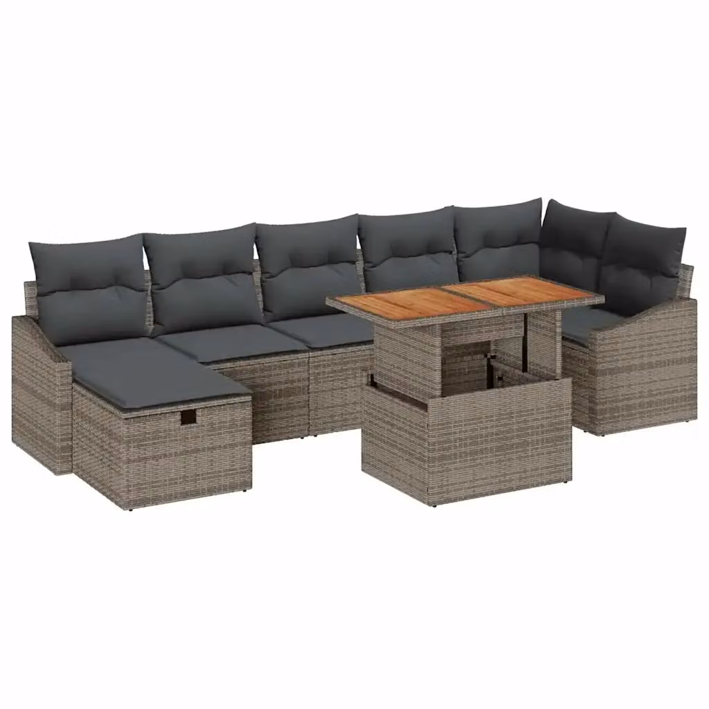 Set Divano da Giardino vidaXL 8 Pezzi in Polyrattan Grigio con Cuscini e Tavolino – 2