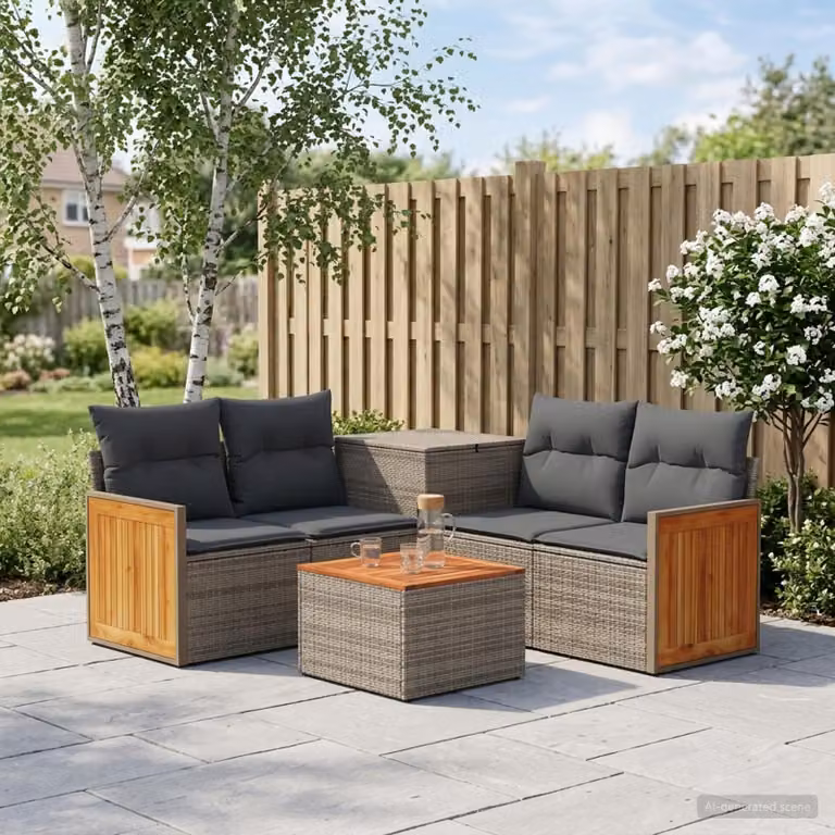Set di divani da giardino vidaXL 6 pezzi con tavolino, forma a L, colore grigio e antracite, struttura in acciaio verniciato a polvere e tessuto resistente alle intemperie