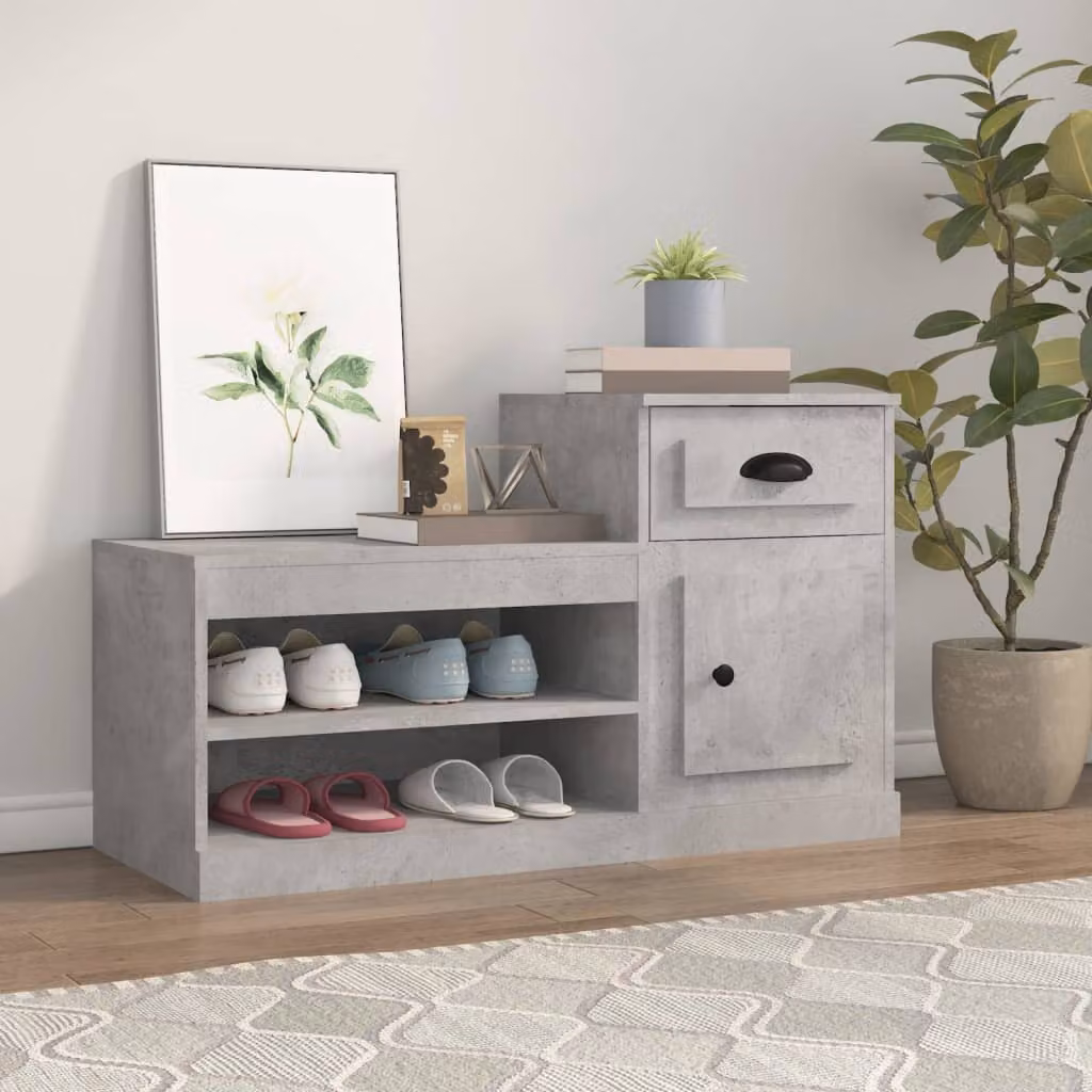 Scarpiera moderna vidaXL in legno e MDF grigio, con ante a cerniera e ripiani interni, L 100 x P 42 x H 60 cm