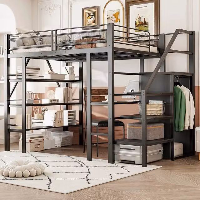Letto a soppalco con scrivania e armadio ¨C Minimal ¨C nero metallo 140x200cm