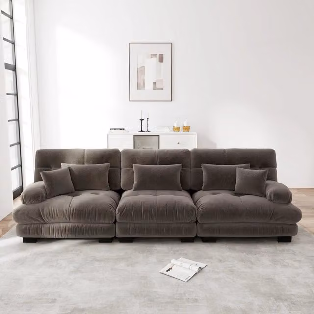 Divano angolare modulare 3 posti 313 cm in ciniglia marrone HOMVRA