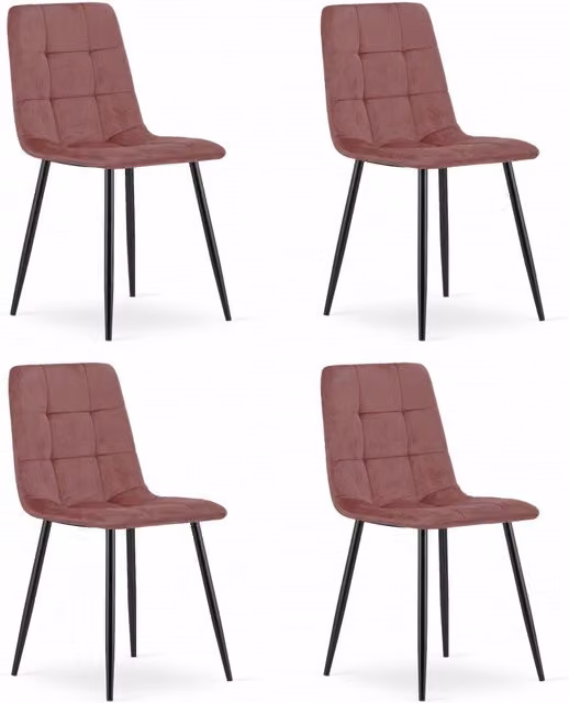 Set di 4 sedie Valora PYRA in velluto rosa con gambe in metallo nero, design moderno
