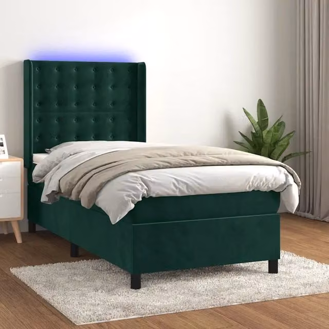 Letto Ibrido vidaXL in Velluto Verde con Materasso, Illuminazione LED Sotto il Letto e Porte USB, L/P: 90 x 190 cm – 1