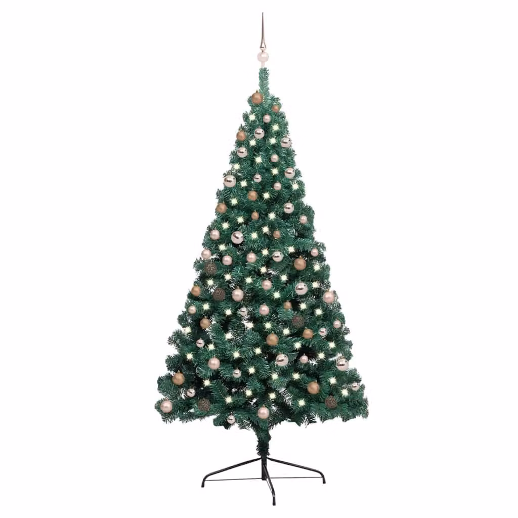 The Living Store Mezzo Albero di Natale Artificiale Palline luminose Verde 210 cm