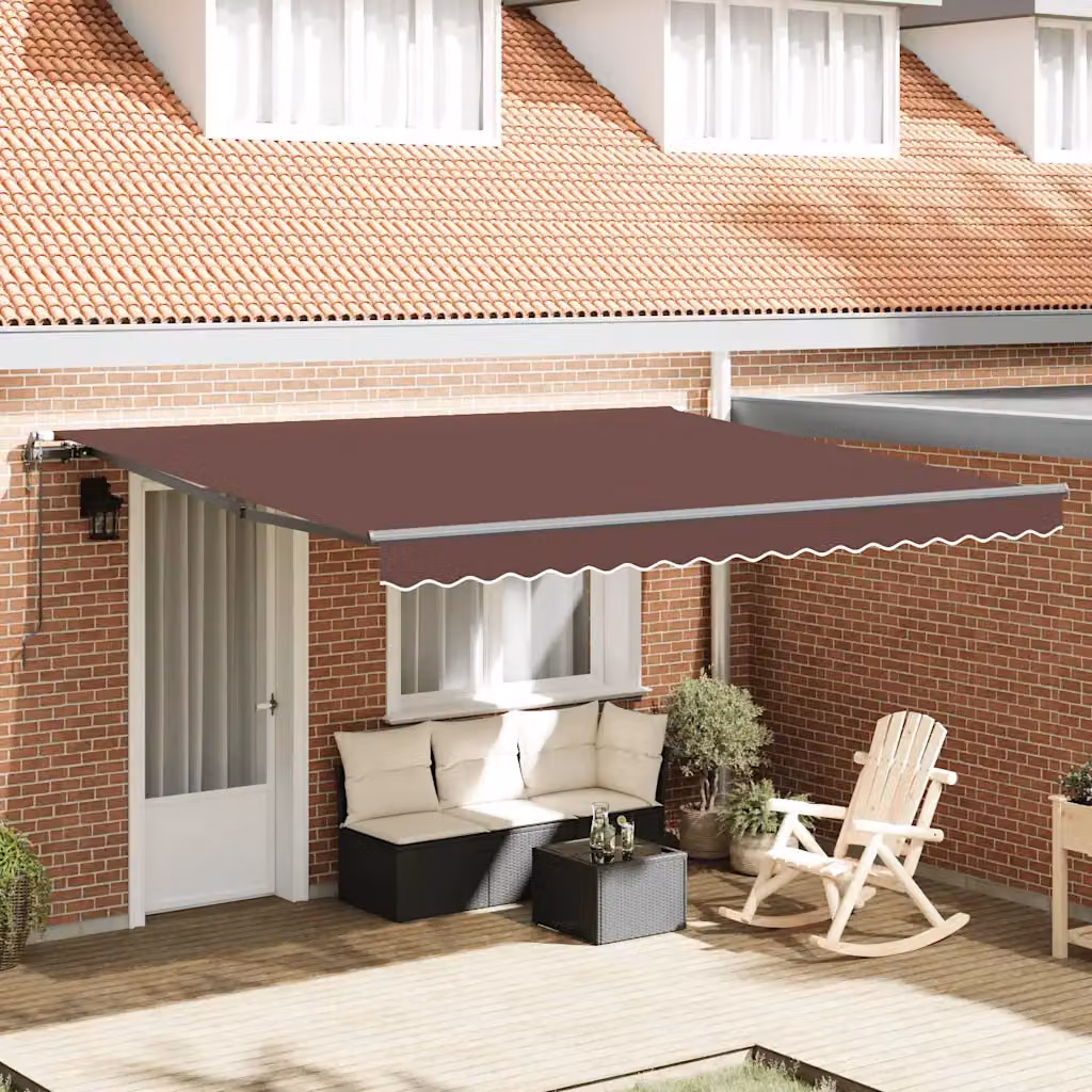Tenda da sole retrattile automatica vidaXL con telecomando in alluminio e poliestere, Marrone, L: 400 cm, P: 300 cm