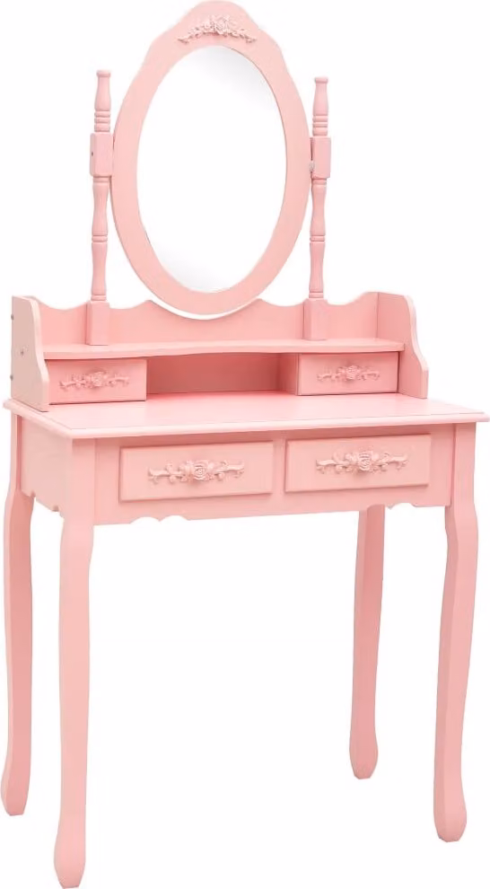 Tavolo da Trucco con Sgabello Rosa 75x69x140 cm Legno Paulownia