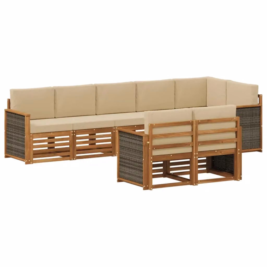 Set di divani da esterno moderno vidaXL in legno di acacia con cuscini beige e marrone per giardino e terrazza – 2