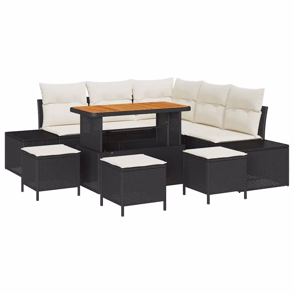 Set Divano da Giardino Moderno vidaXL a Forma di L in Polyrattan Nero con Cuscini e Tavolino da Esterno – 2