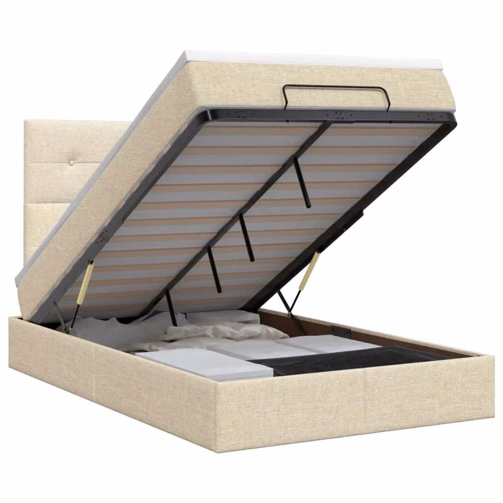 Letto contenitore moderno vidaXL con base a sollevamento in tessuto beige e bianco L/P/H: 120 x 200 x 140 cm – 2