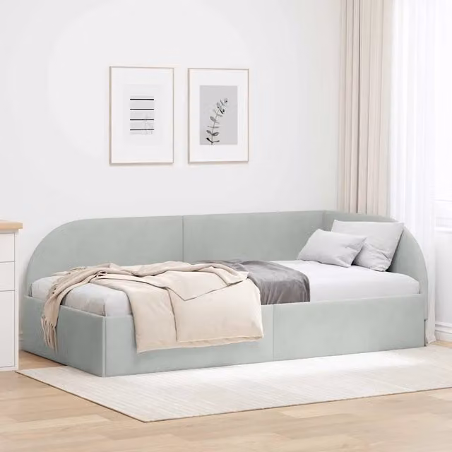 Cornice del letto ad angolo vidaXL in velluto grigio, L/P/H: 190 x 90 x 42 cm