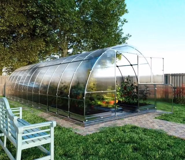 Serra da giardino KLASIKA TUBE con rivestimento in policarbonato trasparente e struttura in acciaio zincato, L/P/H: 8 x 3 x 2,18 m
