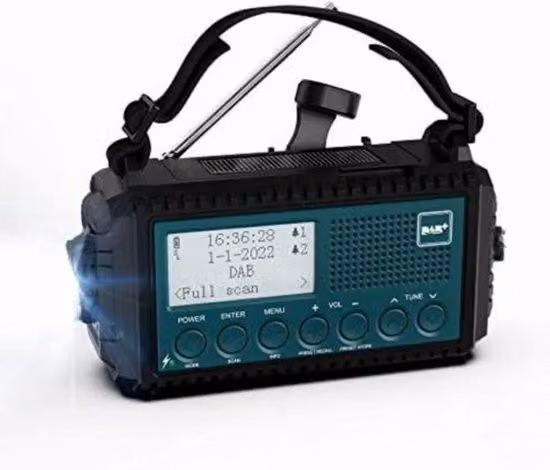 Radio di emergenza a energia solare - Alimentata a vento e a batteria - Design blu per situazioni di emergenza