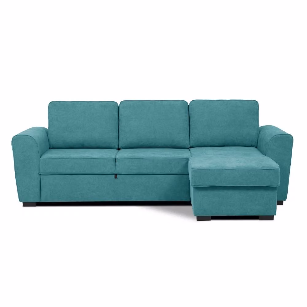 Divano letto con penisola reversibile Aston Tezeta in tessuto turchese con contenitore L/P/H: 251.5 x 159.5 x 86 cm – 2