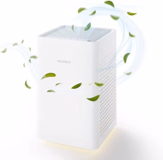 Purificatore d'aria Kalado bianco con filtro HEPA H13, silenzioso 20 dB e modalità notte per ambienti fino a 750 m²