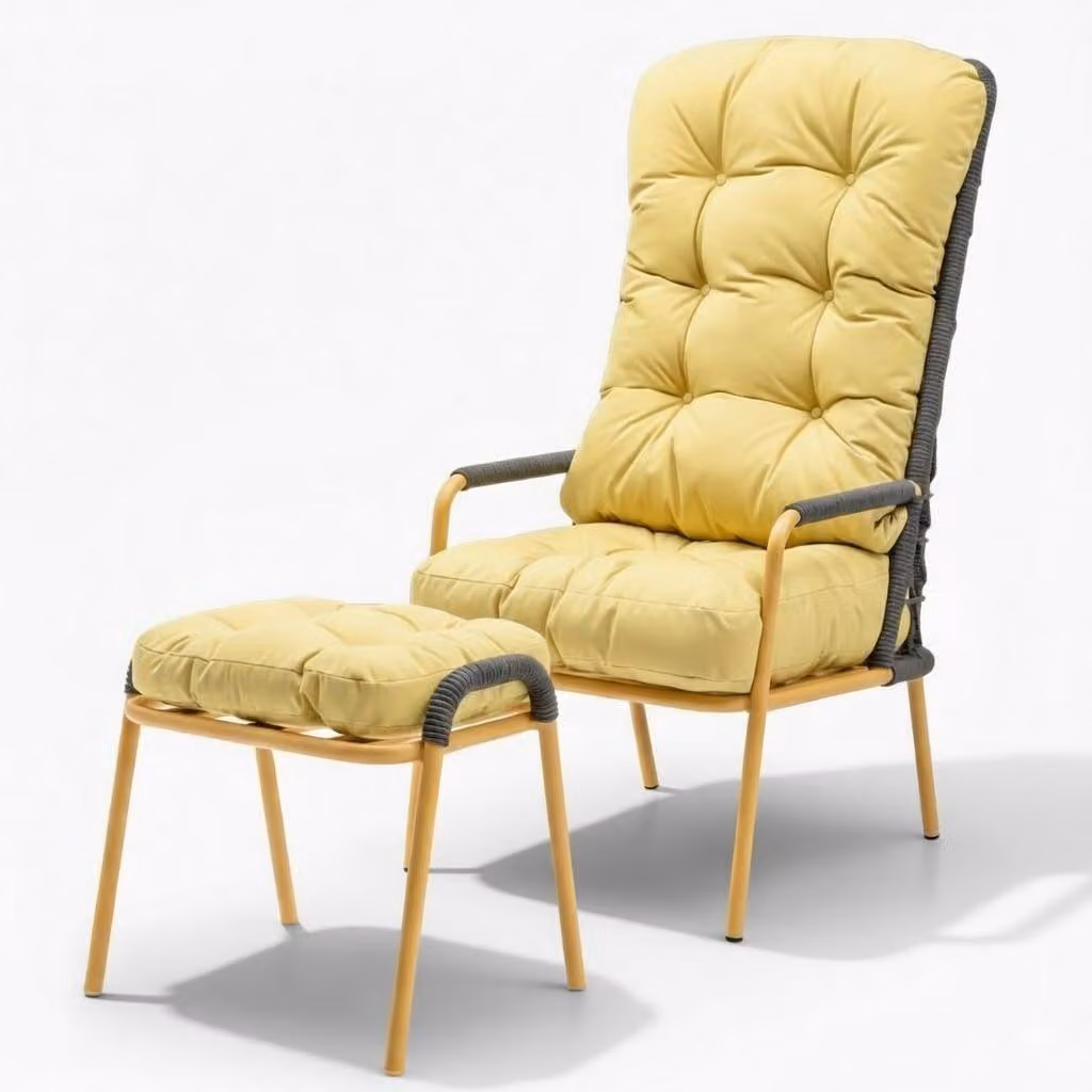 Sedia giallo e nero, stile moderno, schienale alto, struttura in metallo